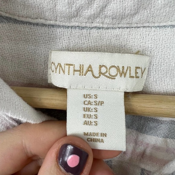 Cynthia Rowley Women's Button Up Top Classic Neck Pocket Detailed Striped Size S - Picture 2 of 5